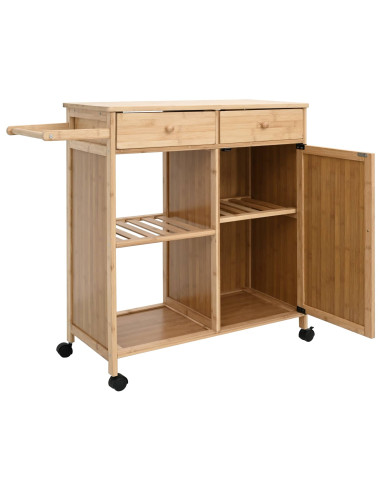 Carrello da Cucina con Ruote Naturale 90,5 x 36 x 86,5 cm Bambù