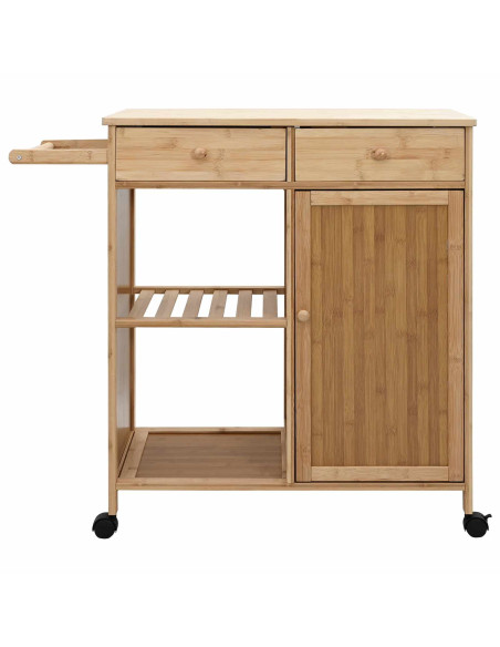 Carrello da Cucina con Ruote Naturale 90,5 x 36 x 86,5 cm Bambù