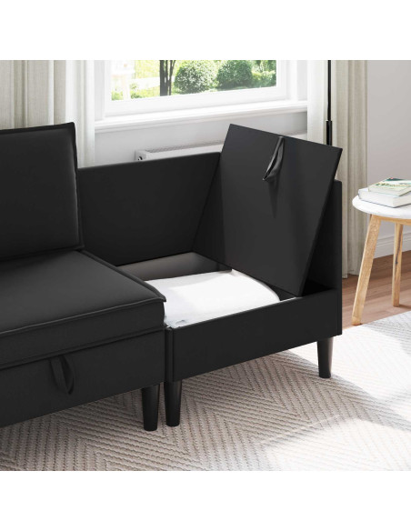 Divano Angolare con Storage Nero Velluto