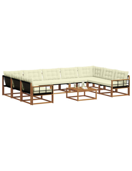 Set di divani da esterno con cuscino 10 pcs Naturale e Crema