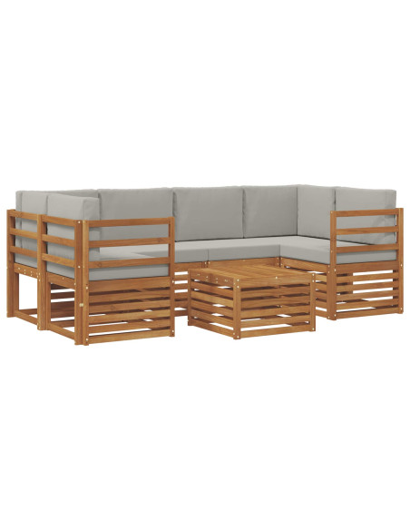 Set di divani da esterno 7 pcs Grigio Naturale e Chiaro