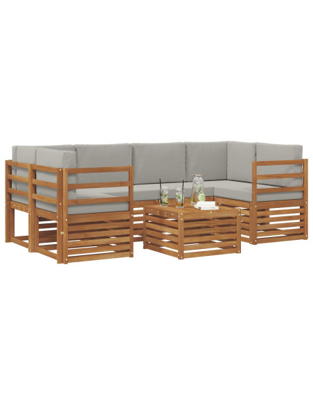 Set di divani da esterno 7 pcs Grigio Naturale e Chiaro