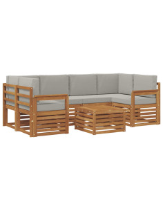 Set di divani da esterno 7 pcs Grigio Naturale e Chiaro 2