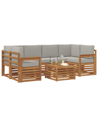 Set di divani da esterno 7 pcs Grigio Naturale e Chiaro