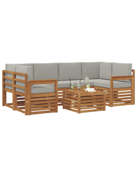 Set di divani da esterno 7 pcs Grigio Naturale e Chiaro