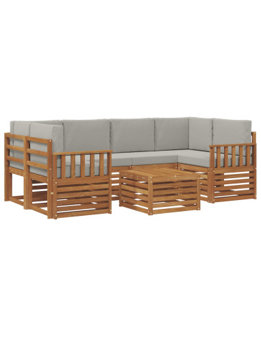 Set di divani da esterno 7 pcs Grigio Naturale e Chiaro