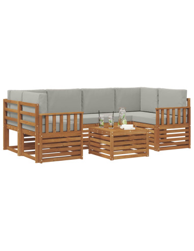Set di divani da esterno 7 pcs Grigio Naturale e Chiaro