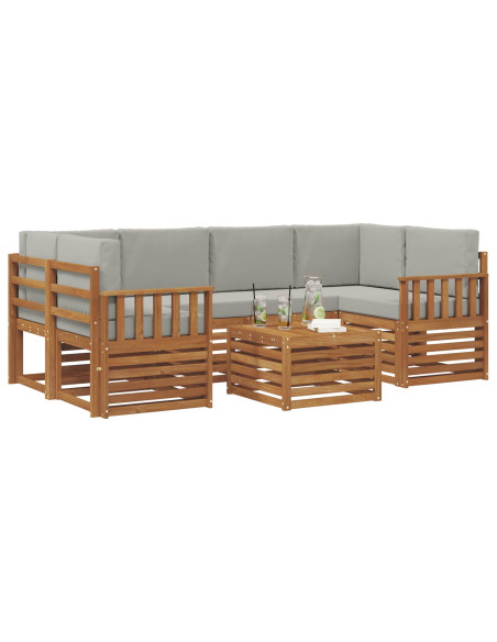 Set di divani da esterno 7 pcs Grigio Naturale e Chiaro
