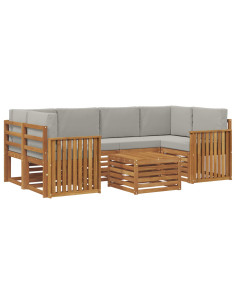 Set di divani da esterno 7 pcs Grigio Naturale e Chiaro 2