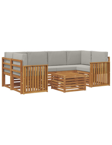 Set di divani da esterno 7 pcs Grigio Naturale e Chiaro