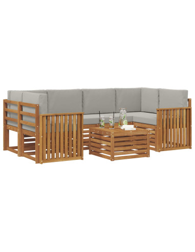 Set di divani da esterno 7 pcs Grigio Naturale e Chiaro