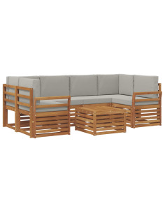 Set di divani da esterno 7 pcs Grigio Naturale e Chiaro 2