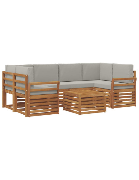 Set di divani da esterno 7 pcs Grigio Naturale e Chiaro