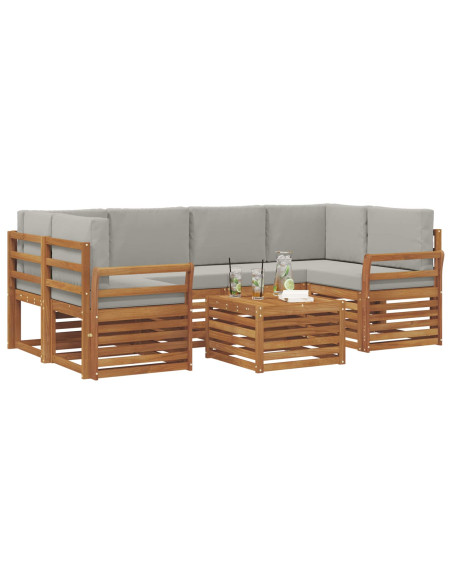 Set di divani da esterno 7 pcs Grigio Naturale e Chiaro