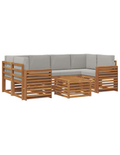 Set di divani da esterno 7 pcs Grigio Naturale e Chiaro 2