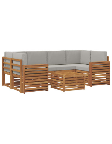 Set di divani da esterno 7 pcs Grigio Naturale e Chiaro