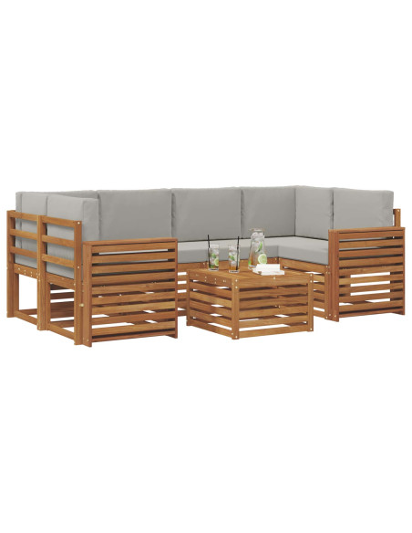Set di divani da esterno 7 pcs Grigio Naturale e Chiaro