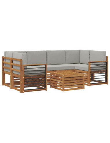Set di divani da esterno 7 pcs Grigio Naturale e Chiaro