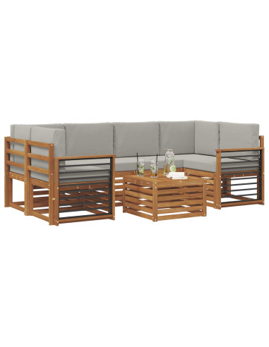 Set di divani da esterno 7 pcs Grigio Naturale e Chiaro