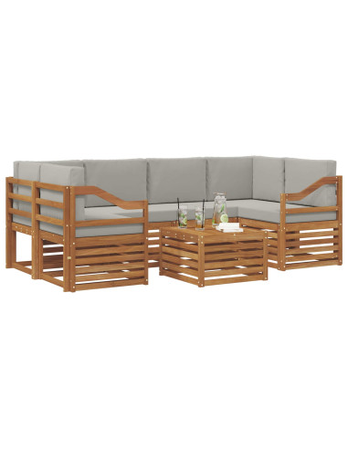 Set di divani da esterno 7 pcs Grigio Naturale e Chiaro