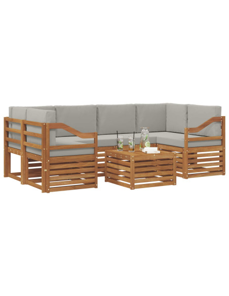 Set di divani da esterno 7 pcs Grigio Naturale e Chiaro