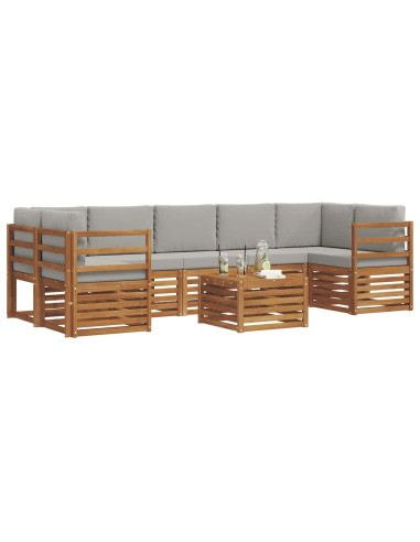 Set di divani da esterno 8 pcs Grigio Naturale e Chiaro