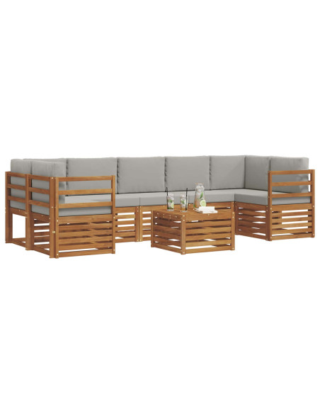 Set di divani da esterno 8 pcs Grigio Naturale e Chiaro