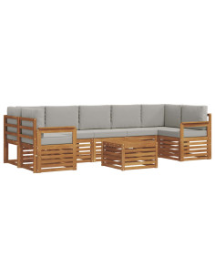 Set di divani da esterno 8 pcs Grigio Naturale e Chiaro 2