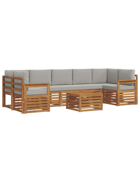 Set di divani da esterno 8 pcs Grigio Naturale e Chiaro