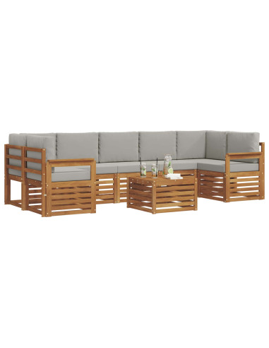 Set di divani da esterno 8 pcs Grigio Naturale e Chiaro