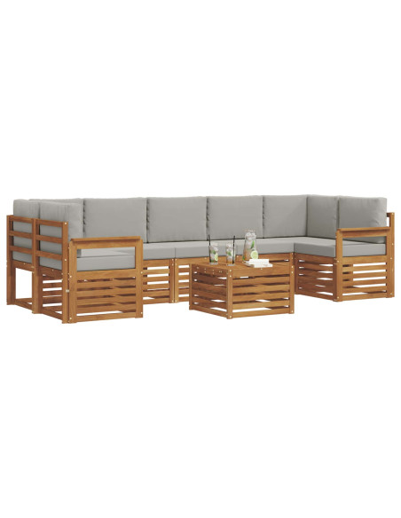 Set di divani da esterno 8 pcs Grigio Naturale e Chiaro