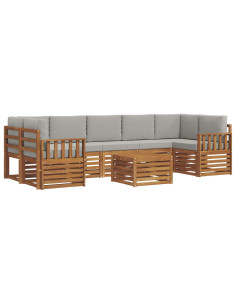 Set di divani da esterno 8 pcs Grigio Naturale e Chiaro 2