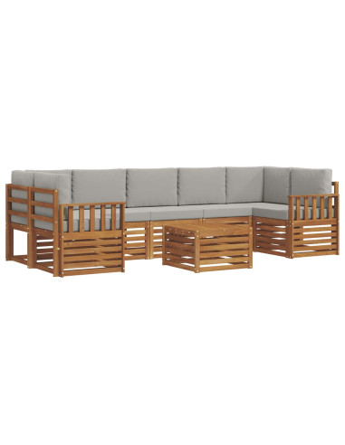 Set di divani da esterno 8 pcs Grigio Naturale e Chiaro