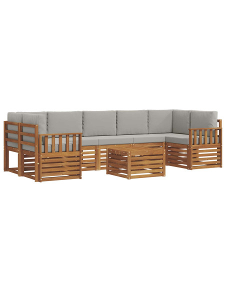 Set di divani da esterno 8 pcs Grigio Naturale e Chiaro