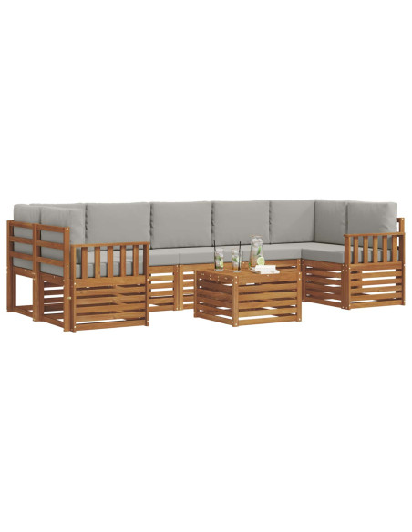 Set di divani da esterno 8 pcs Grigio Naturale e Chiaro