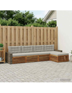 Set di divani da esterno 5 pcs Naturale e Grigio Chiaro
