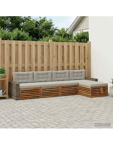 Set di divani da esterno 5 pcs Naturale e Grigio Chiaro