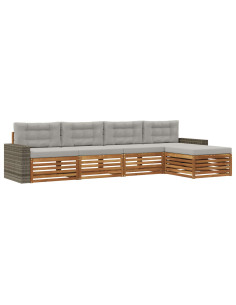 Set di divani da esterno 5 pcs Naturale e Grigio Chiaro 2
