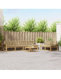 Set di divani da esterno con cuscino 6 pcs Bianco e Beige