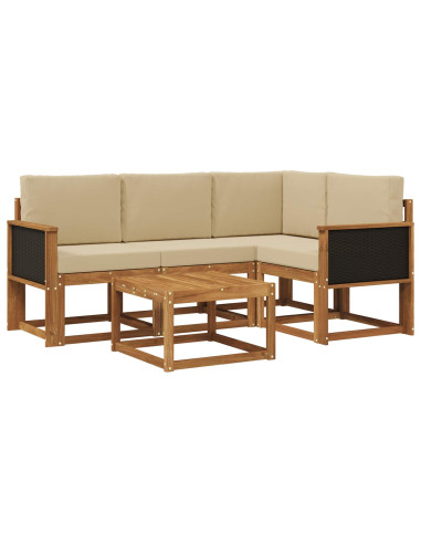 Set di divani da esterno 5 pcs Naturale e Beige Poliestere