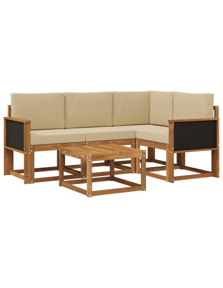 Set di divani da esterno 5 pcs Naturale e Beige Poliestere