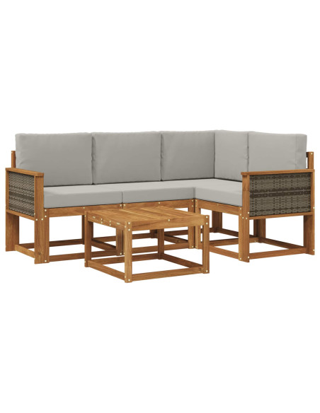 Set di divani da esterno 5 pcs Naturale e Grigio Chiaro