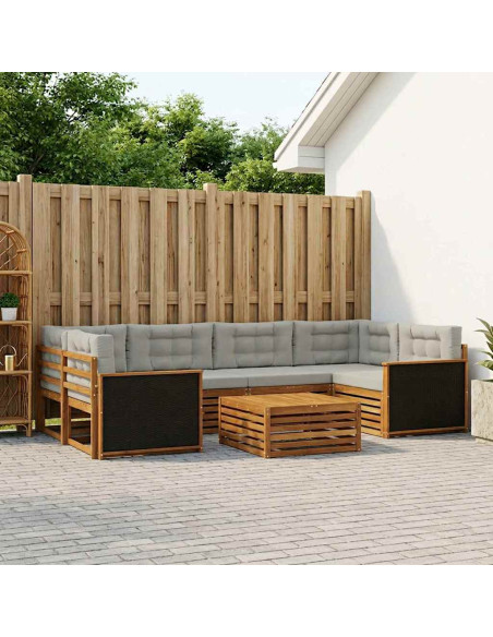 Set di divani da esterno 7 pcs Naturale e Grigio Chiaro
