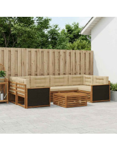 Set di divani da esterno 7 pcs Naturale e Beige Poliestere