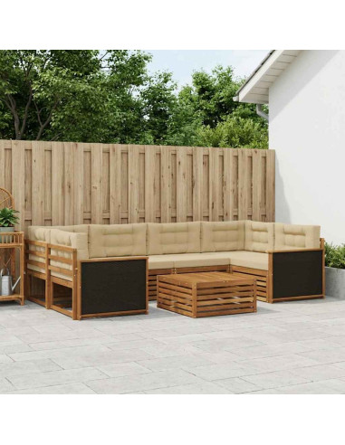 Set di divani da esterno 7 pcs Naturale e Beige Poliestere
