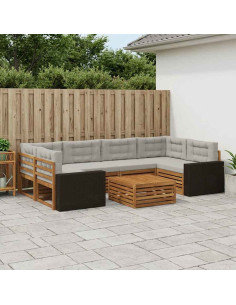 Set di divani da esterno 7 pcs Naturale e Grigio Chiaro