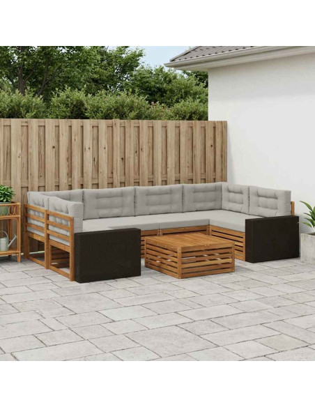 Set di divani da esterno 7 pcs Naturale e Grigio Chiaro