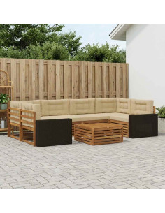Set di divani da esterno 7 pcs Naturale e Beige Poliestere