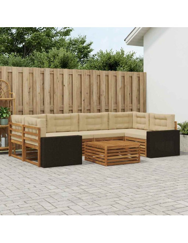 Set di divani da esterno 7 pcs Naturale e Beige Poliestere