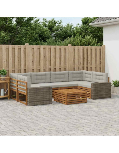 Set di divani da esterno 7 pcs Naturale e Grigio Chiaro